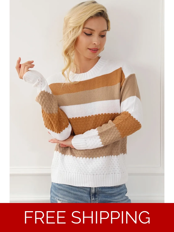 Striped Round Neck Long Sleeve Knit Top